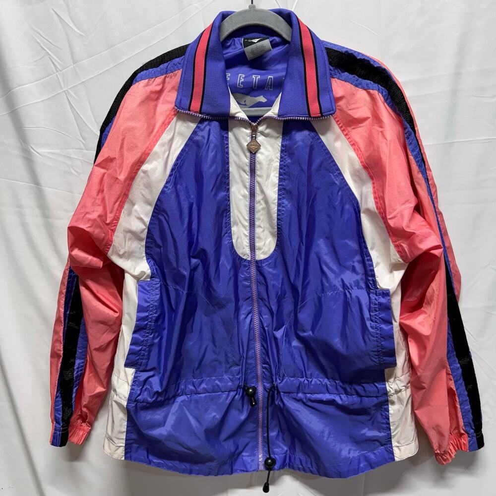 Vintage 90s Cheetah Colorblock Windbreaker Jacket Size L Retro Neon Purple Pink